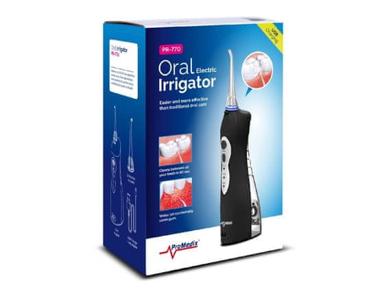 ProMedix Brezžični oralni irigator Promedix PR-770B, 0,16 L, črna barva, z 2 glavama, baterijska tehnologija NiMH