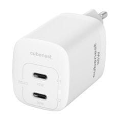 CubeNest S2D1 GaN Adapter 35W bela (2× USB-C do 35 W), PD, prenapetostna in prenapetostna zaščita, s tehnologijo GaN, za iPhone