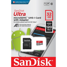 SanDisk Ultra microSDHC 32 GB 120 MB/s A1 Class 10 UHS-I, z adapterjem