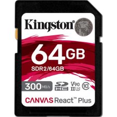 Kingston SDXC 64GB Canvas React Plus SDHC UHS-II 300R/260W U3 V90 za Full HD/4K/8K