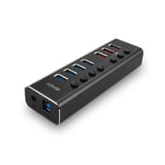 Lindy Lindy 4-v-portni USB 3.0 razdelilnik z 3 hitrimi polnjenji Quick Charge 3.0, črn, vključuje AC adapter in USB Type-A do Type-B kabel