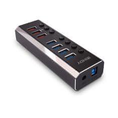 Lindy Lindy 4-v-portni USB 3.0 razdelilnik z 3 hitrimi polnjenji Quick Charge 3.0, črn, vključuje AC adapter in USB Type-A do Type-B kabel