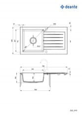 Deante Eno-bowl granitno korito z odtokom Deante Zorba v grafitni barvi, velikosti 440 x 760 mm, idealno za omarice.