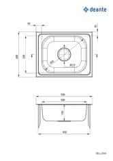 Deante Kovinska kuhinjska korita 1-bowl, kvadratna, satinirana, brez odlagalne površine, možnost priklopa pomivalnega stroja, 400x500x150 mm