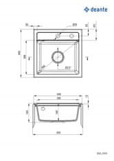 Deante Enačbena granitna kuhinjska korito Deante Zorba v črni barvi, dimenzije 440x166 mm, s predvrtanom luknjo za pipo.