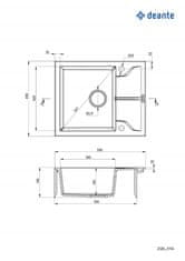 Deante Graniten umivalnik 1-bowl z odtokom Deante Graphite Metallic Andante, 590 mm x 490 mm, s kuhinjskim sifonom in odprtino za pipo