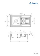 Deante Graniten umivalnik s 1,5 sklede in odcejalnikom, grafitne barve, avtomatski zamašek, obrnljiv, za vgradnjo v omaricom, dimenzije 760x440 mm