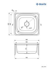 Deante Enobowl kuhinjski umivalnik iz satin jekla, pravokoten, 480 x 430 mm, z možnostjo povezave pomivalnega stroja