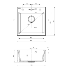 Deante Graniten umivalnik 1-bowl s središnjo odtočno ploščo, avtomatskim zamaškom in črno barvo, 500x500 mm - kvalitetna izbira za vašo kuhinjo.