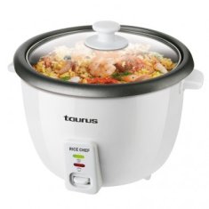 Taurus Kuhinjski aparat Taurus RICE CHEF riž kuhalnik, 1.8 L, 700 W, sivo-bela, samodejni programi, steklena pokrovka, nedrseča površina.