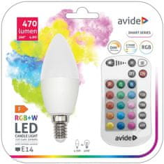 Avide 933221 Žarnica Candle LED RC 4.9W E14 RGB 470lm C35