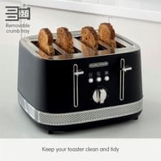 Morphy Richards Morfi Richards Illumination Črni toaster za 4 rezine z defrost funkcijo in pladenjčkom za drobtine