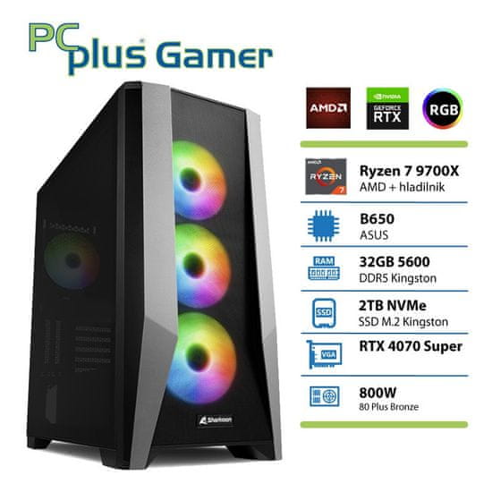 PCplus Gamer namizni računalnik, R7-9700X, 32GB, SSD2TB, RTX4070 Super, FreeDOS