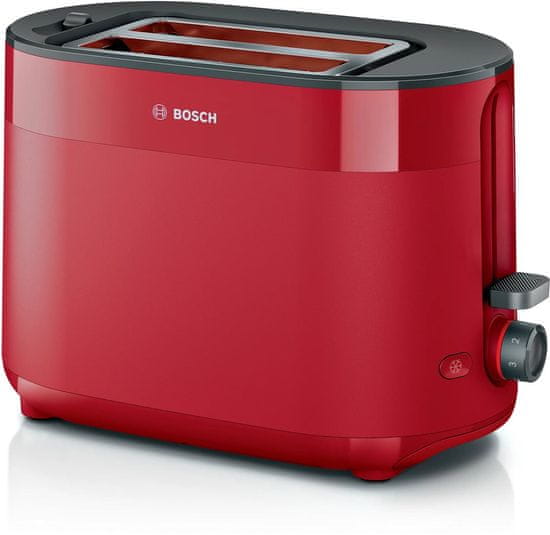 Bosch Bosch TAT2M124 rdeči toaster, 2 rezine, 950 W, 6 stopenj porjavitve, funkcija odmrzovanja, odstranljiv pladenj za drobtine