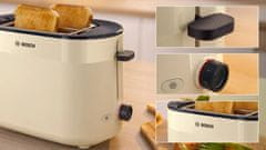 Bosch Bosch TAT2M127 toaster, 950 W, 2 rezini, 6 stopenj rjavenja, funkcija odmrzovanja, bež, avtomatski mehanizem pop-up.