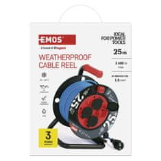 Emos Weatherproof kabelski kolut 25 m / 4 vtičnice / modra / PVC / 230 V / 1,5 mm2