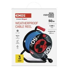 Emos Weatherproof kabelski kolut 50 m / 4 vtičnice / modra / PVC / 230 V / 1,5 mm2