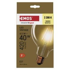 Emos LED žarnica Vintage G125 / E27 / 4,5 W (40 W) / 420 lm / Toplo bel