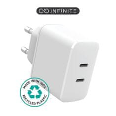 eSTUFF INFINITE polnilnik 2x USB-C 35W bel, reciklirana plastika