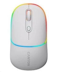 Canyon optična brezžična miška MW-22, RGB, 800/1200/1600 dpi, 4 tl, BT+2,4 GHz, baterija 650 mAh, snežno bela