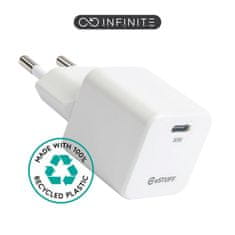 eSTUFF INFINITE polnilnik USB-C 30W GaN bel, reciklirana plastika