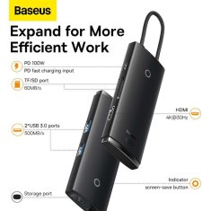 BASEUS BASEUS LITE SERIES BS-OH020 ADAPTER ZA VOZLIŠČE TIPA C 6-PORT ČRN