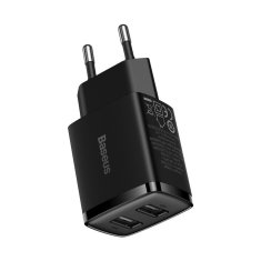 BASEUS BASEUS Kompaktni omrežni polnilec 2x USB 10,5W črn