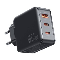 Essager Polnilec, Essager, ECT2CA-JZB01-Z, GaN, USB-A, 2xUSB-C, 65W (črn)