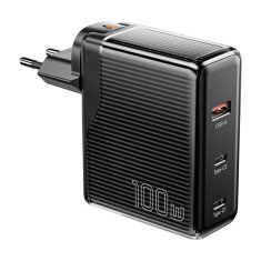 Essager Mrežni polnilnik, Essager, ECT2CA-ZXB01-Z, GaN, USB-A, USB-C 100W (črn)