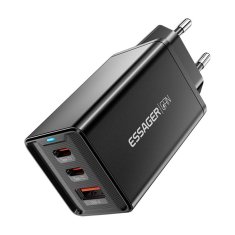 Essager Polnilec, Essager, ECTAC-KSB01-Z, GaN, 2xUSB-C, USB-A, 67 W (črn)