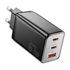 Essager Polnilec, Essager, ECT67W-LJB01-Z, GaN, 2xUSB-C, USB-A, 67 W (črn)