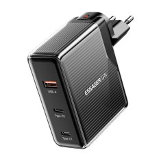 Essager Mrežni polnilnik, Essager, ECT2CA-ZXB01-Z, GaN, USB-A, USB-C 100W (črn)