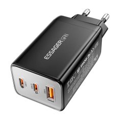 Essager Polnilec, Essager, ECT67W-LJB01-Z, GaN, 2xUSB-C, USB-A, 67 W (črn)