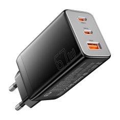 Essager Polnilec, Essager, ECT67W-LJB01-Z, GaN, 2xUSB-C, USB-A, 67 W (črn)