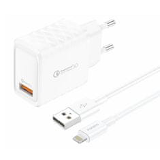 Foneng Foneng EU54 18W USB-A, 3A omrežni polnilec (bel) + kabel USB-A z Lightning