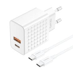 Foneng Foneng EU42 USB-C+USB-A 20W omrežni polnilnik + kabel USB-C - USB-C (bela)