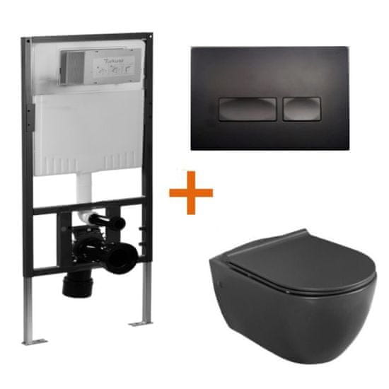 CeraStyle SET CITY BLACK: podometni splakovalnik + črna aktivirna tipka + wc školjka CITY črna z desko