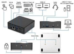 eSTUFF Dual Full-HD USB-C hibr. docking postaja 85W PD, Single 2560p Dual 1080p