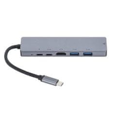 eSTUFF USB-C hub razdelilnik, 6-v-1 100W PD, HDMI, LAN, USB-C, 2x USB-A