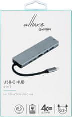 eSTUFF USB-C hub razdelilnik, 6-v-1 100W PD, HDMI, LAN, USB-C, 2x USB-A