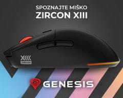 Genesis Zircon XIII brezžična miška, gaming, 26.000DPI, 2.4GHz/USB-C, 7 gumbov, baterija, črna