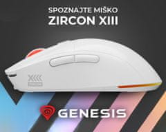 Genesis Zircon XIII brezžična miška, gaming, 26.000DPI, 2.4GHz/USB-C, 7 gumbov, baterija, bela