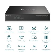 TP-Link VIGI NVR1008H-8MP 8 kanalov, 8x Lan s PoE, 2x USB