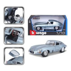 BBurago 1:18 Jaguar E Coupe srebrno modra kovinska barva