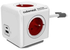 PowerCube Cubenest Extended USB PD 20W, A+C, 4× vtičnica, 1,5 m, bela/rdeča, otroška varnost, ozemljitev, dock, 10A/250V