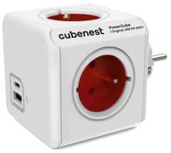 PowerCube Cubenest Original USB PD 20W, A+C, 4× vtičnica, bela/rdeča, otroška varovalka, ozemljitev, max. 16A/250V~3680W