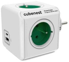 PowerCube Cubenest Original USB PD 20W, A+C, 4× vtičnica, bela/zelena, otroška varovalka, ozemljitev, max. 16A/250V~3680W