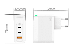 Jellico Adapter hišni polnilec 220V Gun QC 100W vhod 1x USB A (22,5W) in 2x Type C (1x 65W + 1x 35W) + kabel Type C - Lightning - Original (EU Blister) bel