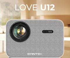 Byintek Love U12 prenosni LED projektor, Android, WiFi, BT5.0, 800 ANSI lumnov, AUTO fokus, USB/HDMI/AUX/RJ-45, daljinec