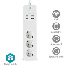 Nedis WIFIP312FWT - SmartLife podaljšek| Wi-Fi | 3x vtičnica tipa F (CEE 7/3) / 4x USB | 3680 W | 1,8 m | Bela